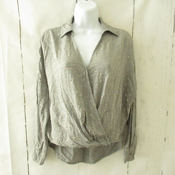 Ann Taylor LOFT Lou & Grey Top XS Gray Metallic Long Sleeve - Picture 1 of 6